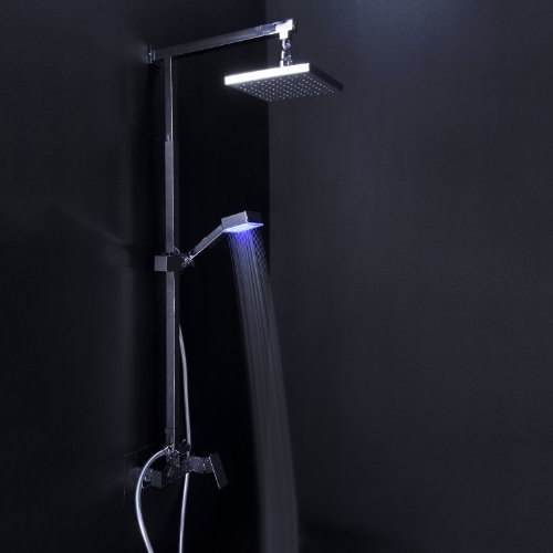Single Handle Wall Mount Rain Shower Faucet with Adjustable Slide Bar and Build-in LED Lights, Chrome