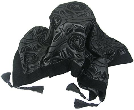 SILVER BLACK LARGE LUXURIOUS TASSELED CHENILLE FLORAL SOFA BED THROW 145 X 180CM