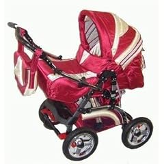 Luxus Kombi Kinderwagen in rot/beige