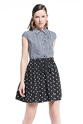 Plaid Print Polka Dot Print Summer Chiffon/Cotton/Polyester Notched Notched Collar  Dress