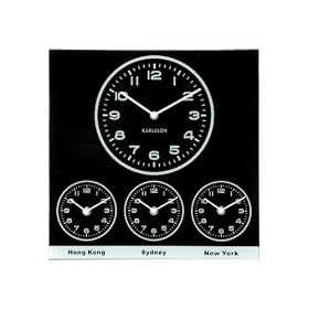 Karlsson Wall Clock Worldtime Black Square Glass