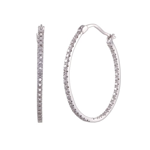 Sterling Silver White Diamond Accent Hoop Earrings (30mm Diameter)