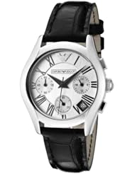 Emporio Armani Quartz, Silver Dial with Black Embossed Leather Band - Womens Watch AR0670