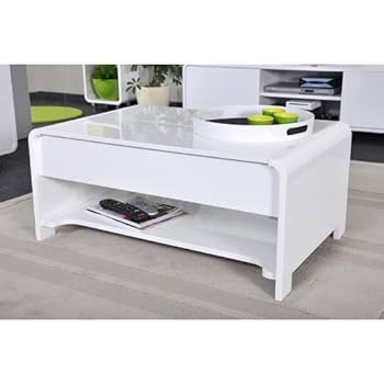 Table basse blanche demi plateau relevable JUMP