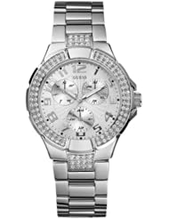 GUESS Womens G12557L Status-In-The-Round Crystal Silver-Tone Sport Watch