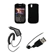 BlackBerry Bold 9650 - Premium Black Rubberized Snap-On Cover Hard Case Cell Phone Protector + Rapid Car Charger + USB Data Charge Sync Cable for BlackBerry Bold 9650