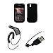 BlackBerry Bold 9650 - Black Rubberized Snap-On Cover Hard Case Cell Phone Protector + Rapid Car Charger + USB Data Charge Sync Cable for BlackBerry Bold 9650