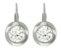 Platinum Overlay Sterling Silver 6.5mm Round Bezel-set Cubic Zirconia Leverback Earrings