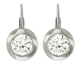 Platinum Plated Sterling Silver Round Bezel-Set Cubic Zirconia Earrings (6.5mm)