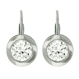 Platinum Overlay Sterling Silver 6.5mm Round Bezel-set Cubic Zirconia Lever Back Earrings