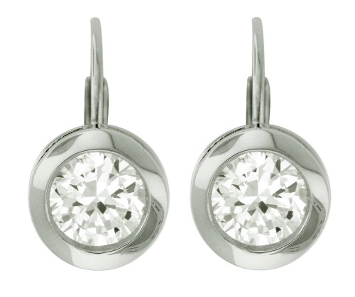 Platinum Plated Sterling Silver Round Bezel-Set Cubic Zirconia Earrings (6.5mm)