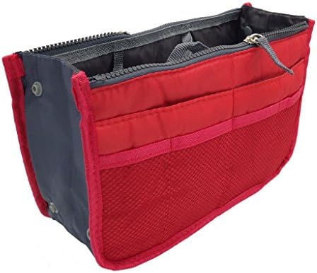 Kuforu Handbag Pouch Bag in Bag Organiser Insert Organizer Tidy Travel Cosmetic Pocket (11.4x6.7x3.5 in.)- Red