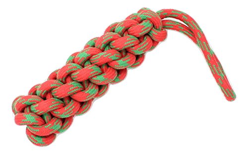 AnyZones Rope Dog Toy – attractive and tough rope toy for dogs to chew, fetch and tug (red with streaks of green)