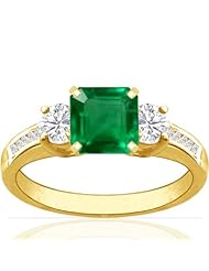 18K Yellow Gold Emerald Cut Emerald Ring With Sidestones