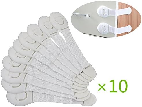 Canyoze Adjustable Baby Safety Locks Straps Latches For Kids Child Toddler Proofing Cabinets, Drawers Sliding Doors,Refigerator,Windows,Lever Door Handle - 10 Pieces