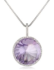 Sterling Silver Rose De France and Diamond Round Pendant Necklace, 18"