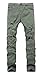 Men's Army Green Ripped Distressed Destroyed Skinny Fit Jeans Pants with Holes