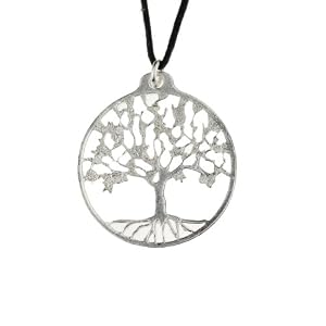 Small Silver Dipped Tree of Life Pendant Necklace on Adjustable Fiber Cord