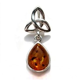 Certified Genuine Honey Amber and Sterling Silver Celtic Knot Pendant