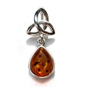 Certified Genuine Honey Amber and Sterling Silver Celtic Knot Pendant