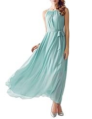 Chiffon Gathered Belted  Sleeveless Party Dress/Wedding Dress/Maxi Dress  With Pearls