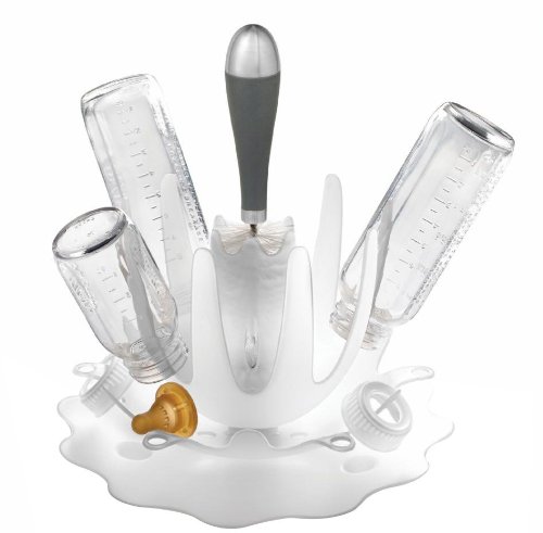 Skip Hop Splash Bottle Drying Rack with Brush - Translucent & Stainless -- white
