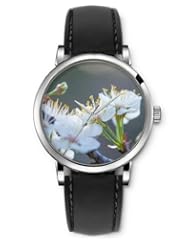 SPRAWL Aanalog Fashion Series Silver Ladies Watches of Genuine Black Leather Strap,Unique Wrist Watch for Women Girls Designed with white Flowers