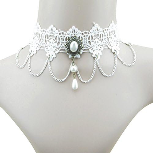 Aestheticism Gothic Victorian Halloween White Lace Vampire Retro Vintage Choker Necklace