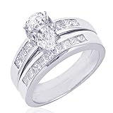 41eQocGbazL. SL160  1.40 Ct Pear Shaped Diamond Wedding Rings Set SI1 F EGL Reviews
