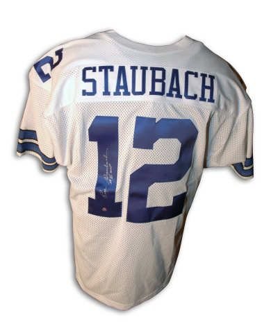 Autographed Roger Staubach Dallas Cowboys White Throwback Jersey Inscribed Sb Vi Mvp