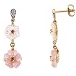 14K Yellow Gold Mother of Pearl, Tourmaline and Diamond Flower Earrings