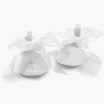 Blessed White Satin Booties w/Cross Mud Pie