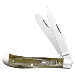 Schrade 94WM Old Timer Gunstock Trapper Knife with Clip and Spey Blades, White Bone Handle by Schrade