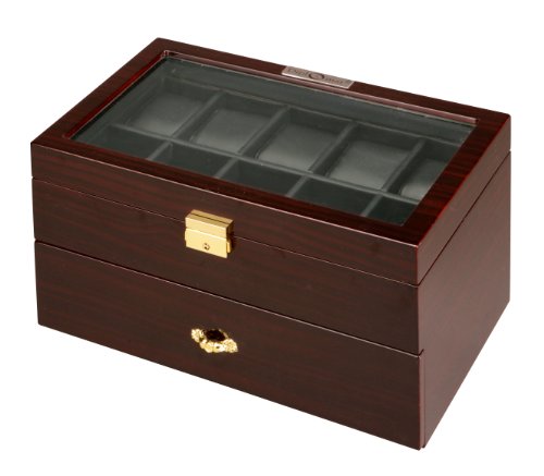 Diplomat 31-57701 Ebony Wood Finish with Clear Top and Black Leather Interior 20 Watch Storage Case
