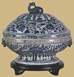 Asian Furniture & D&eacute;cor - 12" Chinese Porcelain B & W Oval Lidded Oriental Jar / Bowl w/ Stand