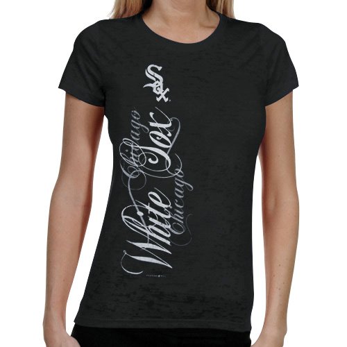 Chicago White Sox Ladies Basic Sheer Burnout Premium Crew T-shirt - Black (Medium)