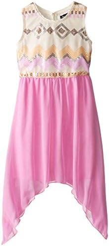Ruby Rox Big Girls' Sharkbite Dress with Sequin Patterned Bodice, Purple/Multi, 14