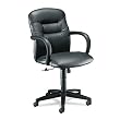 HON Company Products - Managerial Mid-Back Chair, 26"x28"x43-3/4", Black Leather - Sold as 1 EA - Executive leather mid-back chair features exceptional quality visco-elastic memory foam in the seat cushion that reduces pressure points and responds to contours of the body for lasting comfort over extended-use periods. Functions include tilt, tilt tension, tilt lock, 360 degree swivel and pneumatic seat-height adjustment. Design includes 2-1/2" thick urethane foam cushion with 1-1/2" thick visco-e
