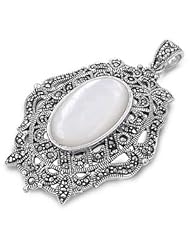 925 Sterling Silver Pendant With Marcasite - Stone: Mother of Pearl