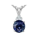 1.71 cttw Genuine Sapphire and Diamond Pendant - 14kt White Gold LIFETIME WARRANTY