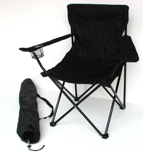 Anglersessel, Campingstuhl - klappbar mit Getränkehalter und Tragetasche - schwarz