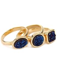 Marcia Moran "Midnight" 18k Gold-Plated Dark Blue Druzy Stackable Ring