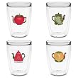 Fruit Teapots 16 oz Insulated Beverage Tumblers Set, Clear (4 designs)