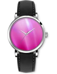 SPRAWL Aanalog Fashion Series Silver Ladies Watches of Genuine Black Leather Strap,Unique Wrist Watch for Women Girls Designed with Pink world