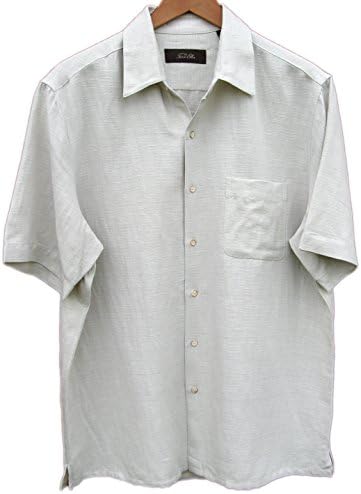 Mens Silk Linen Blend Camp Shirt Solid Textured Casual (Small)