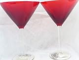 Set of 2 Ruby Red Martini Glasses with Clear Stems