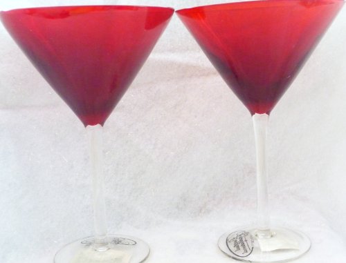 Set of 2 Ruby Red Martini Glasses with Clear Stems