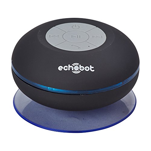 Echobot Shower Speaker - New Exclusive Bluetooth Waterproof Wireless with LED lights - Water Resistant Portable Audio System - Strong Suction Cup - Handsfree Compatible with iPhone and All Android Devices - HD - Lifetime Guarantee - Black