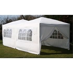 6.0x3.0mtr White Pop Up Gazebo, FULLY WATERPROOF with Six Side Panels and Carrybag