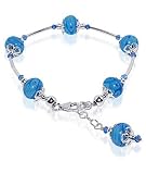 Sterling Silver Crystal and Blue Millefiori Glass adjustable Bracelet 7 to 8.5 inch Made with Swarovski Elements